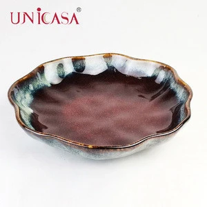 2020 New Creative Reactive glaze stoneware glazed ceramic vinegar soy sauce dish snack mini plate dinnerware