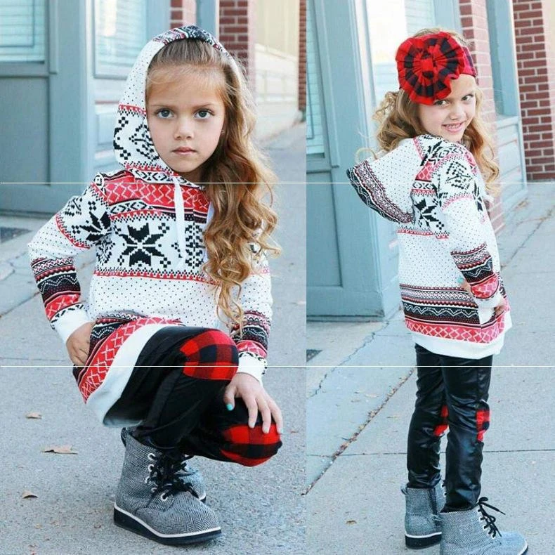 2020 New Design Christmas Family Matching Top and Tee Hooded Christmas print flower long sleeve mommy and me outfits