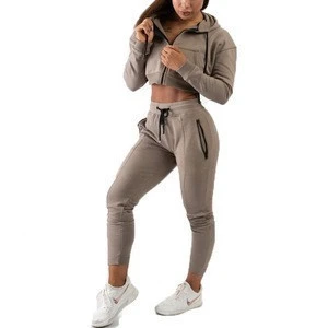 2020 New hot women sportswear gym running clothing Khaki plain jogger suits fitness blank tracksuit