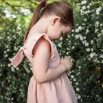 2020 summer new girls dress cotton and linen solid color back bow princess dress