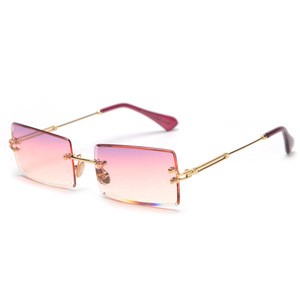 2020 Vintage Retro Style 25 Colors Small Square Crystal Gradient Feeling Frameless Diamond Cut Sunglasses