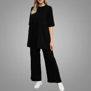 2020 Wholesale High Quality Women Tracksuit Round Neck Blouse With Pants Hot Popular Islamic Sweat Suits