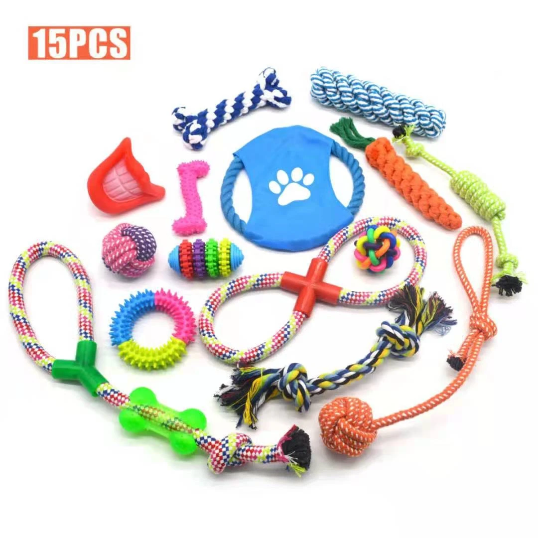 2021Amazon hot selling 15 Pet pack toys set Dental heathy pet cat dog toys pack interactive cotton rope dog training toys