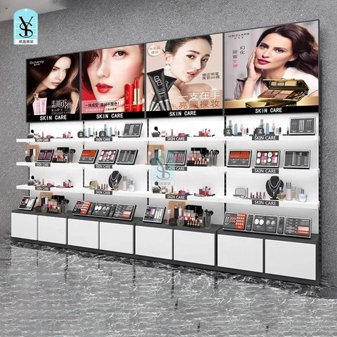 2024 hot sale fashion wall wood display Shelves steel wood Cosmetics shelves