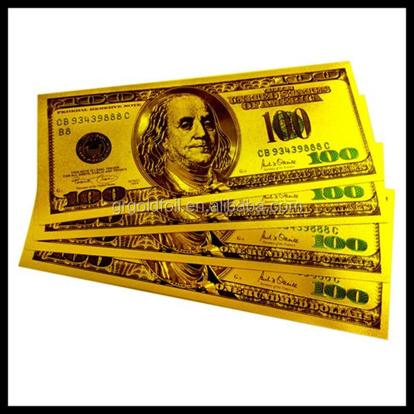 24k gold foil currency banknotes, Golden craft gold plated gift banknote business gift 100 $ gold plastic