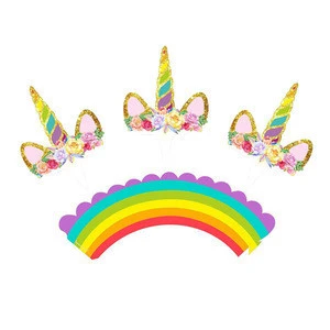 24pcs Unicorn Cupcake Topper Decorations Unicorn Theme Baby Shower Party Supplies