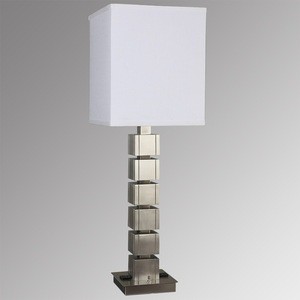 28&quot; Faceted Crystal/Polished Nickel Table Lamp with one medium socket and White Linen Round Hardback Shade