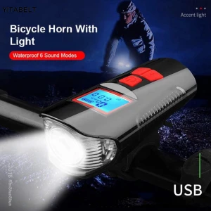 3 in 1 Waterproof Bicycle Bell With Light Bike Front Light Flashlight Speedometer Cycling USB Charging
