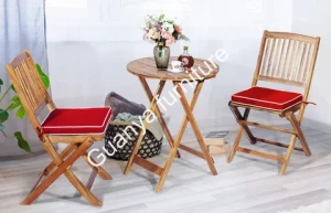 3 PCS Patio Folding Bistro Set, Outdoor Acacia Wood Chair and Table Set with Round Coffee Table, Ideal for Indoor Patio Poolside