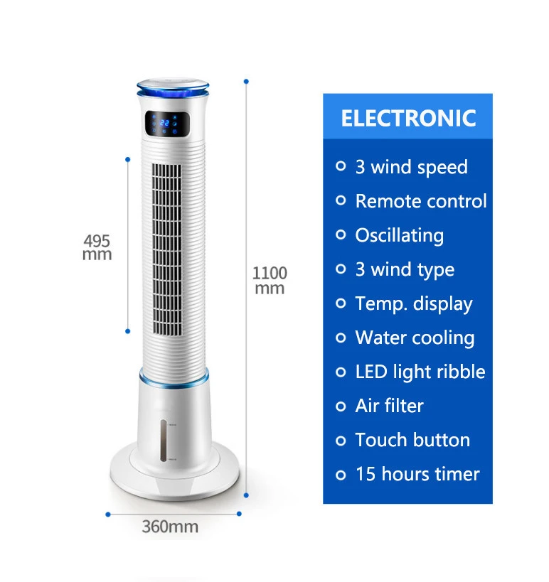 3 Speed Levels &amp; 4 Breeze Models Cooling And Humidifying Remote Oscillating Tower Fan with 5L LED Display