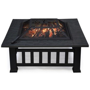 32 inch Outdoor Garden Fire Place Square Backyard Fire pit with Cover Black