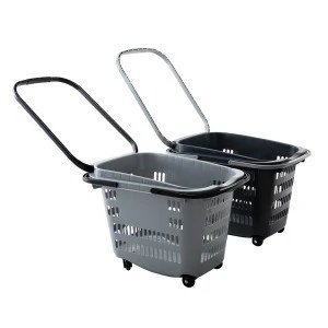 35L Supermarket Grocery Handle Plastic Shopping Basket rolling basket with wheels