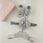 3Pcs/Set Lace Flower Baby Girl Headband Socks Set Crown Bows Newborn Hairband Headbands For Girls Turban Baby Hair Accessories