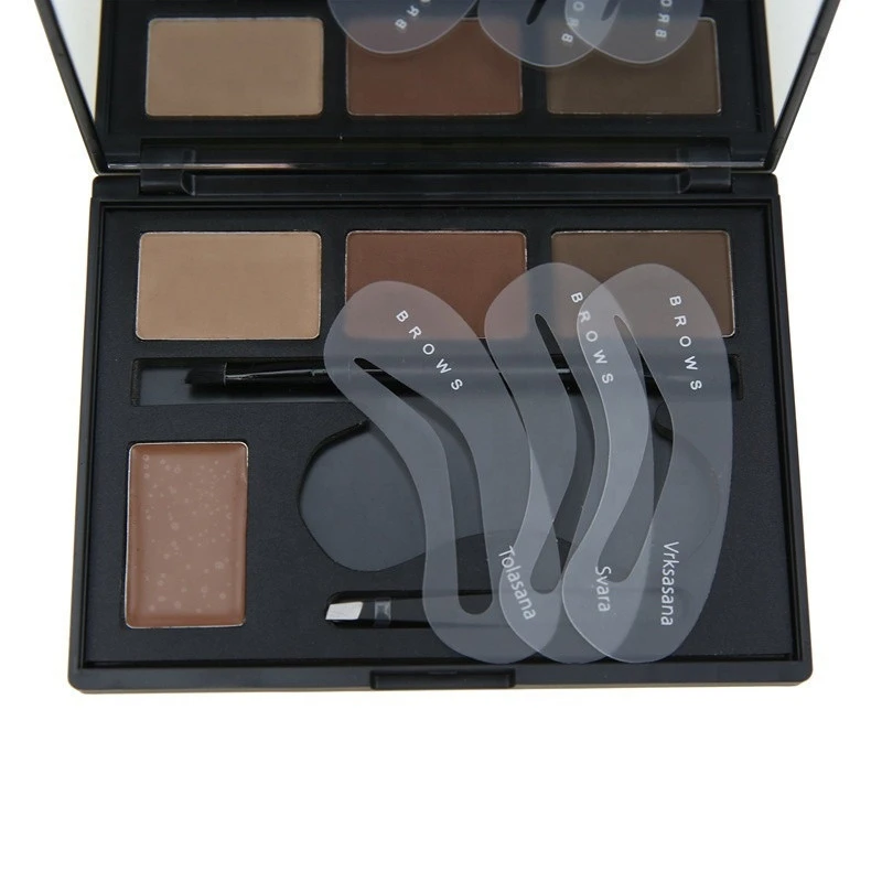 4 Color Eyebrow Shaping Powder Wax Palette With Double End Brush Brow Stencils Brow Makeup Kit