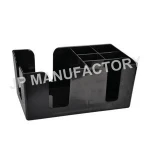 6 Compartment for Tissue Tea Bag Sugar Bag Chopstick Fork Knife Spoon Black ABS Plastic Table Bar Caddy