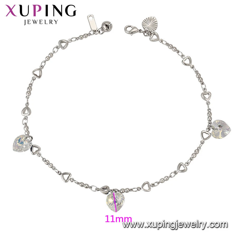 76614 xuping wholesale dark blue anklets,crystals from Swarovski,silver heart shape pendant anklets gift for girlfriend