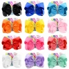 8 Inch JOJO Solid Color Hair Bows With Rhinestone Hair Clips Children Hairgrips for Baby Girls Hair Accessories