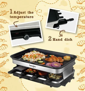 8 Mini Pans, 1500W  Griddle with Non-Stick Coating Grill Plate with Flat &amp; Ridged Surfaces Indoor electric bbq Raclette Grill