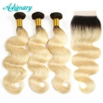 9A #1B 613 Blonde Body Wave Ombre Brazilian Human Hair Extension Bundles With Lace Frontals Closures Full Lace Frontal Wigs