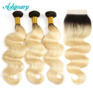 9A #1B 613 Blonde Body Wave Ombre Brazilian Human Hair Extension Bundles With Lace Frontals Closures Full Lace Frontal Wigs