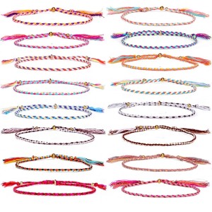 Adjustable cotton handmade weave inlay copper bead bohemian style colorful tassel braided bracelets