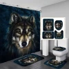 African Style Floral Printing Bathroom Shower Curtain Toilet Mats Bath Set