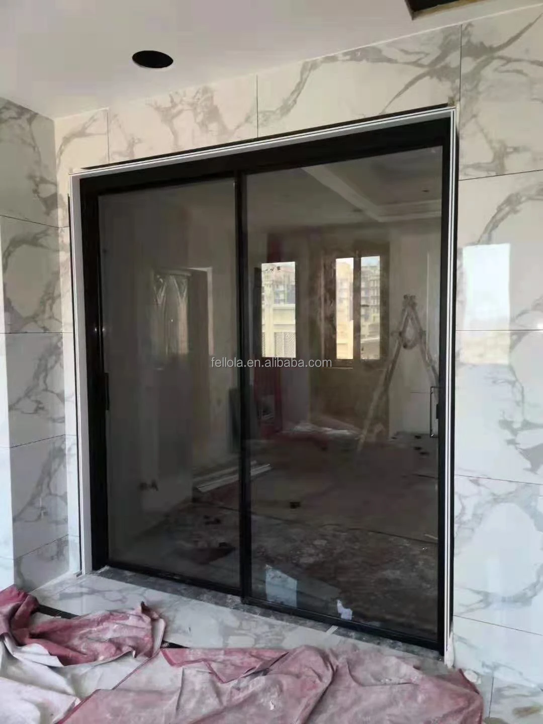 Aluminum Frame Glass Interior Use Hidden Sliding Barn Door Hanging Rail Sliding Door
