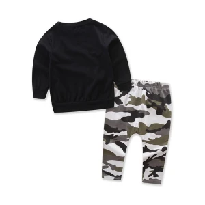 Amazon Hot Sale Baby Boys Long Sleeve Letter Pullover Camouflage Pants Two Piece Sets kids clothing sets