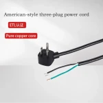 American three-plug power cord, ETL American PVC flame retardant sheath, square plug, power cord for electrical equipment