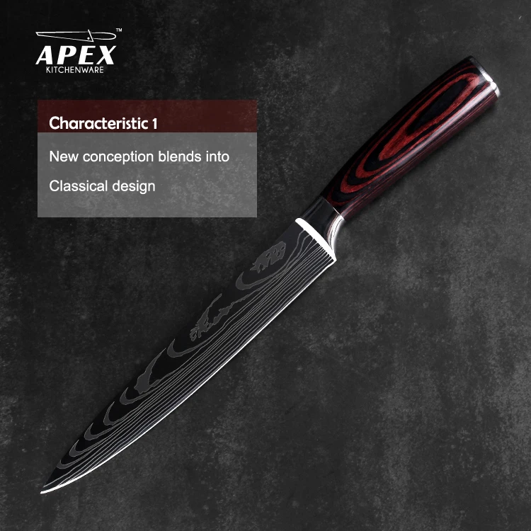 Apex oem/odm 8" inchjapanese Laser Damascus cleaver chopper knife with pakka wood handle in strong gift box