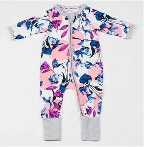 Autumn Baby Boys Girls Clothes Long Sleeve Print mitten cuffs Two Way Zipper footed Baby Romper