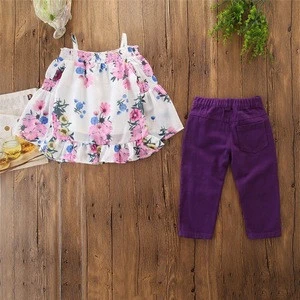 B11274A factory wholesale baby girl 2 pcs summer chiffon shorts set girls clothing sets