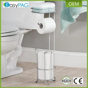 Bathroom accessories free standing chrome toilet paper roll holder with phone storage