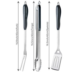 BBQ Grilling Tools Set, Heavy Duty Thick Stainless Steel Spatula, Fork, Tongs Best for Barbecue