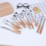Beech handle stainless steel Western tableware wooden handle knife, fork, spoon, chopsticks, fruit fork gift