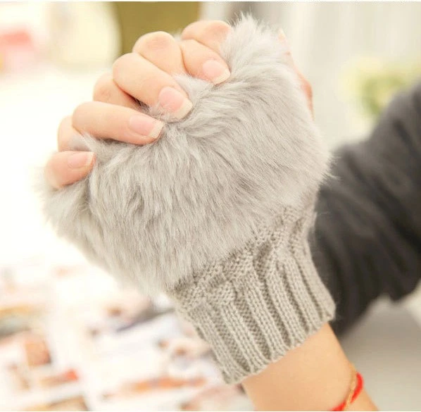 Best Selling Faux Resemble Fur Winter Women Warm Mitten Fashion Knitted Gloves
