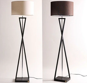 Black Steel Base And Chrome Stem With Fabric Lampshade Metal Floor Lamp Led Floor Lamp