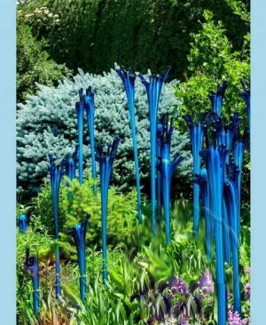 Blown Murano Glass Sculpture Blue Glass Flower for Outdoor Garden Decoration Hotel Restaurant Projects Glass Art Crafts