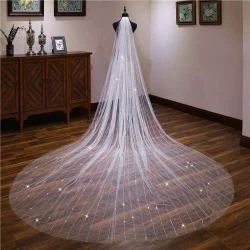 Bridal long new luxury sparkling sequins veil hair comb trailing wedding veil