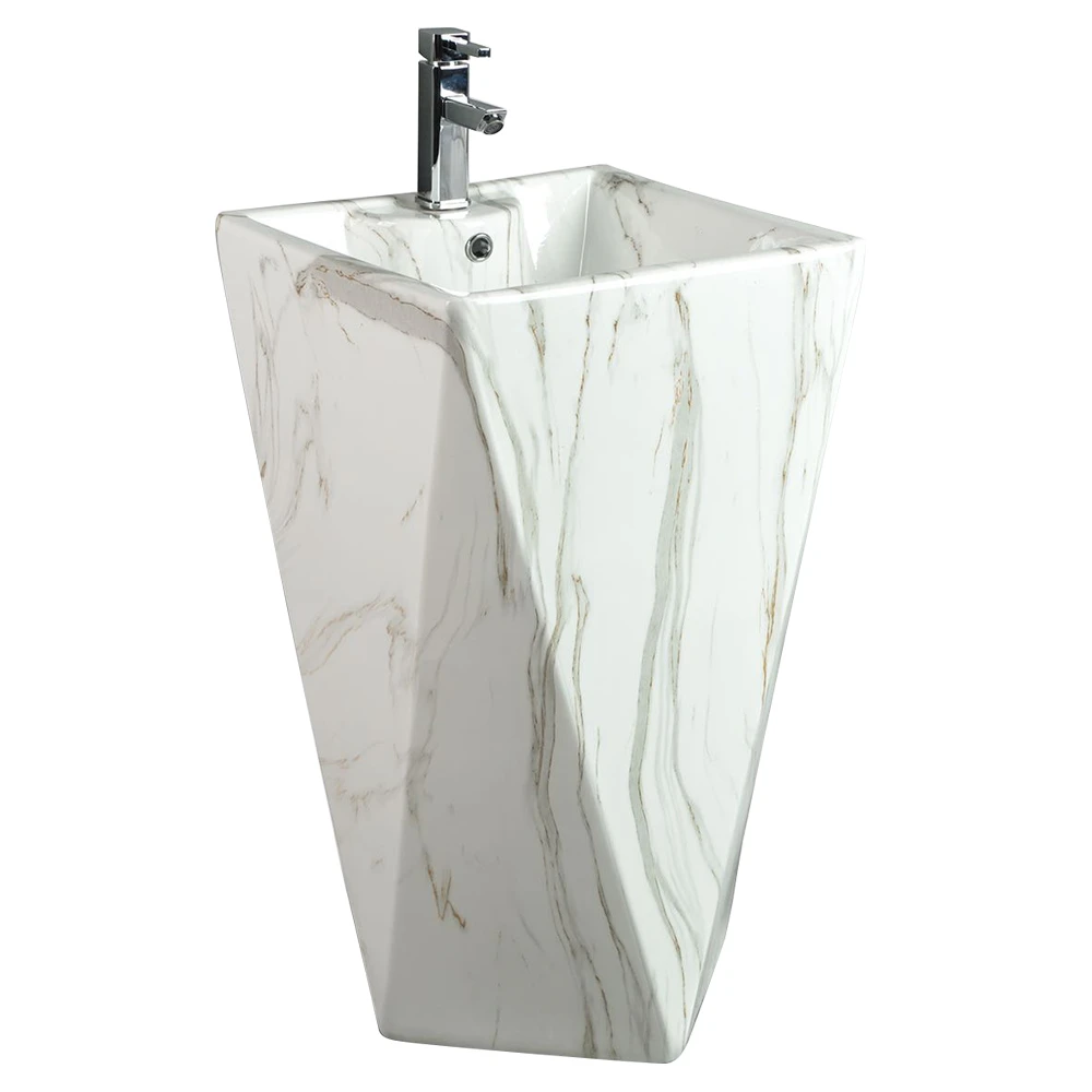 Ceramic Bathroom One Piece Modified Marble Pedestal Wash Basin Sink