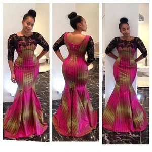 CH301 Glamorous And Stylish African Dress Lace Pattern And Ankara Print Wedding Guest Dresses
