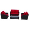cheap 4 pcs viro wicker outdoor furniture with red cushion