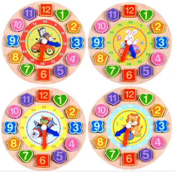 children kids cartoon toys educational wooden threading toy number clock montessori shape color sorting toy