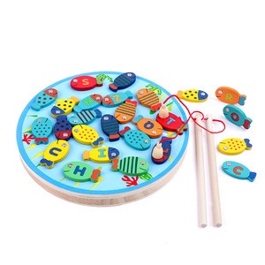Children wooden magnetic toys pretend play toys wooden fishing game