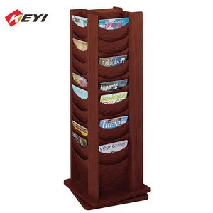 China Factory Price Hot Selling Modern Wooden Movable Book Shelf Revolving Magazine Rack for Office / Hotel