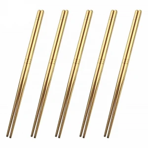 Chopstick Set Reusable 5 Pairs Metal gold Chopstick Stainless Steel Chopsticks