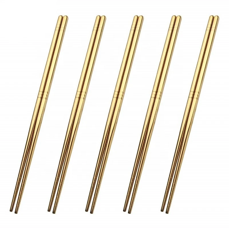 Chopstick Set Reusable 5 Pairs Metal gold Chopstick Stainless Steel Chopsticks