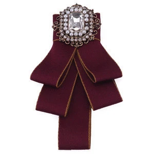 Classic Simple brooch pearl rhinestone fabric ribbon brooches for women fashion bow tie temperament winter brooch bow tie