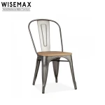 Classic style rustic metal stackable chair metal dining chair industrial dining chair with wood seat