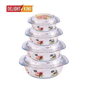 Classical glass casserole with glass lid and decal microwave oven safe kitchenware cooking tools